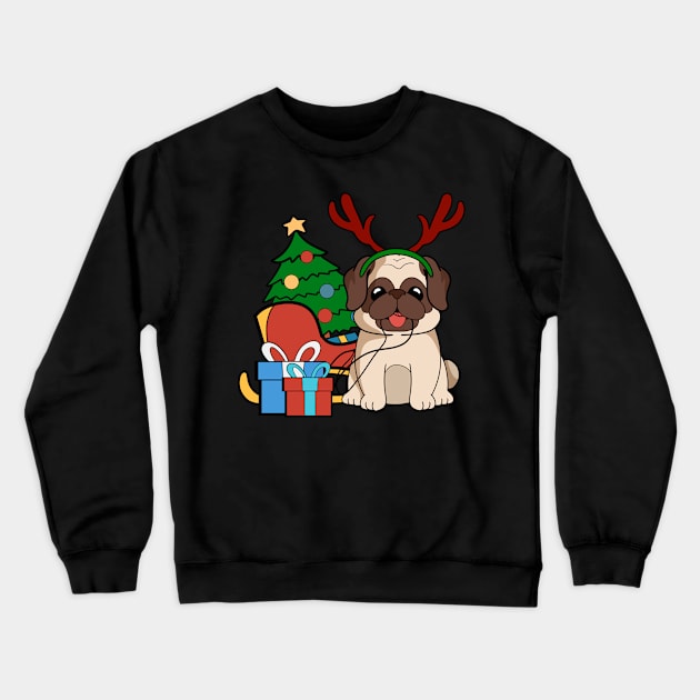 Pug Dog Reindeer Gift And Sleigh Christmas Holiday Shirt For Dog Crewneck Sweatshirt by TheBeardComic